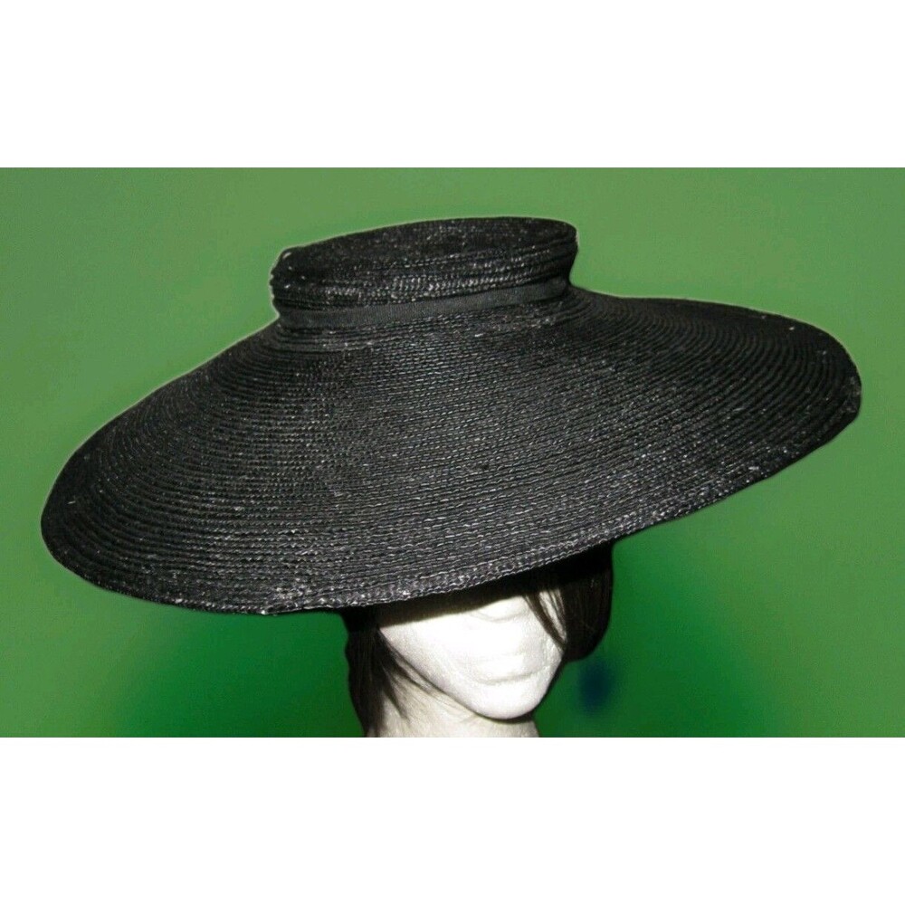Emporio Armani black straw wide brimmed ladies' formal sun hat w attached comb